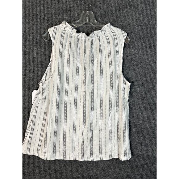 Time And Tru Womens Ruffle Collar Tank Top Size Large Linen Blend Striped Boho - Picture 2 of 10